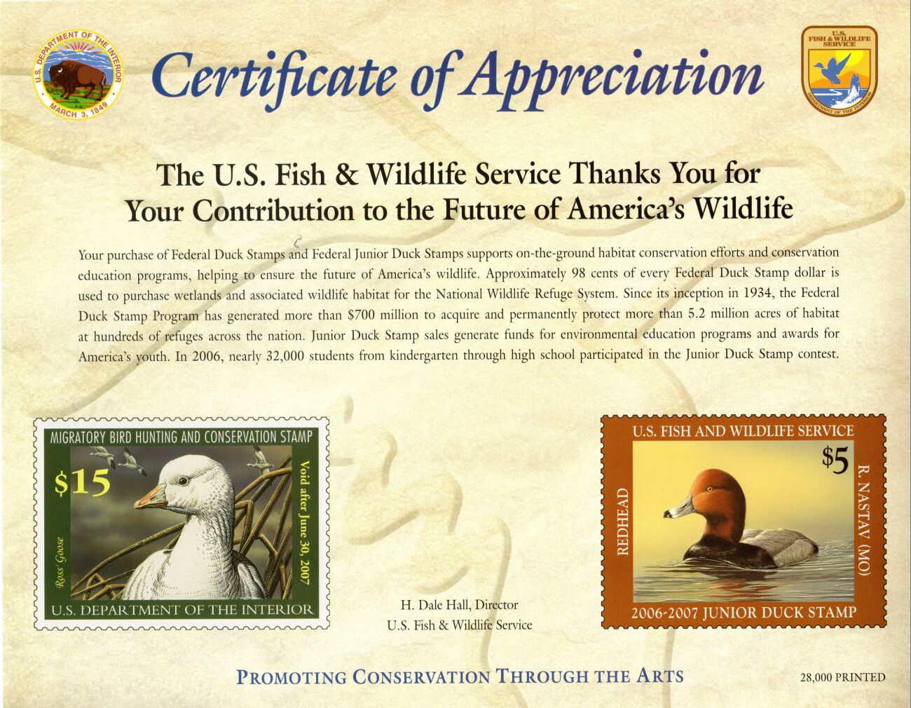 US Scott #RW73 w/ #JDS14 Certificate of Appreciation