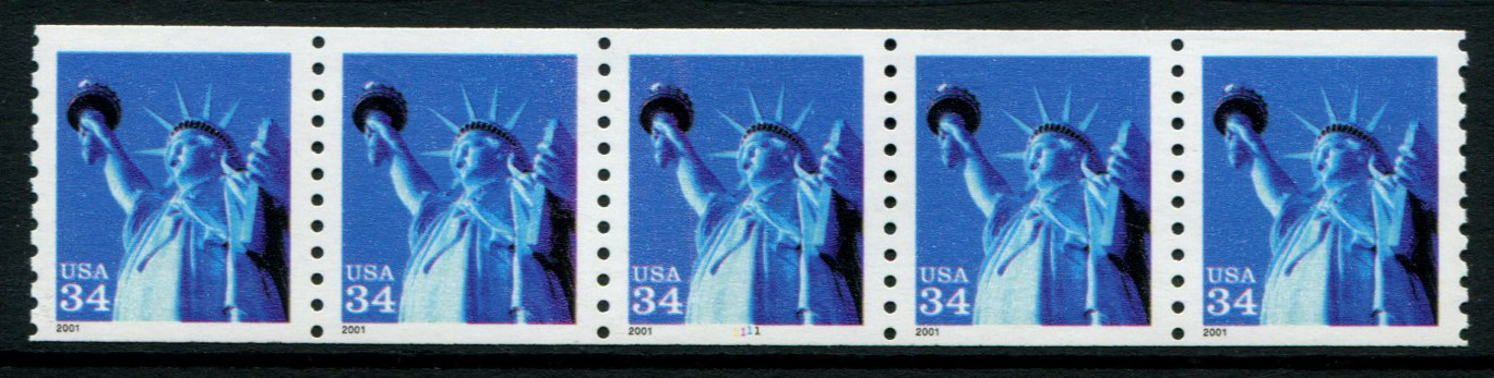 US Stamp #3476 MNH – Statue of Liberty Coil Strip of 5