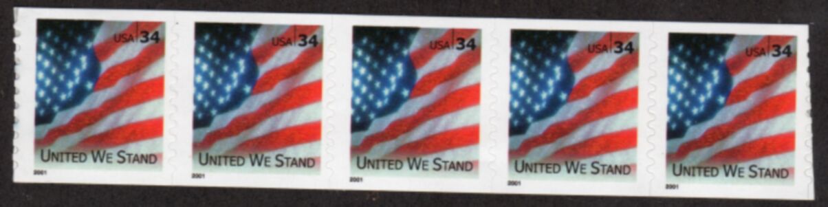 US Stamp #3550 MNH – United We Stand – Coil Strip of 5