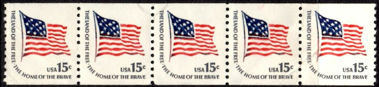 US Stamp #1618C MNH – Americana Flag Coil Strip of 5