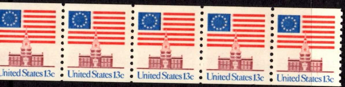 US Stamp #1625 MNH Flag Over Independence Hall Coil Strip of 5