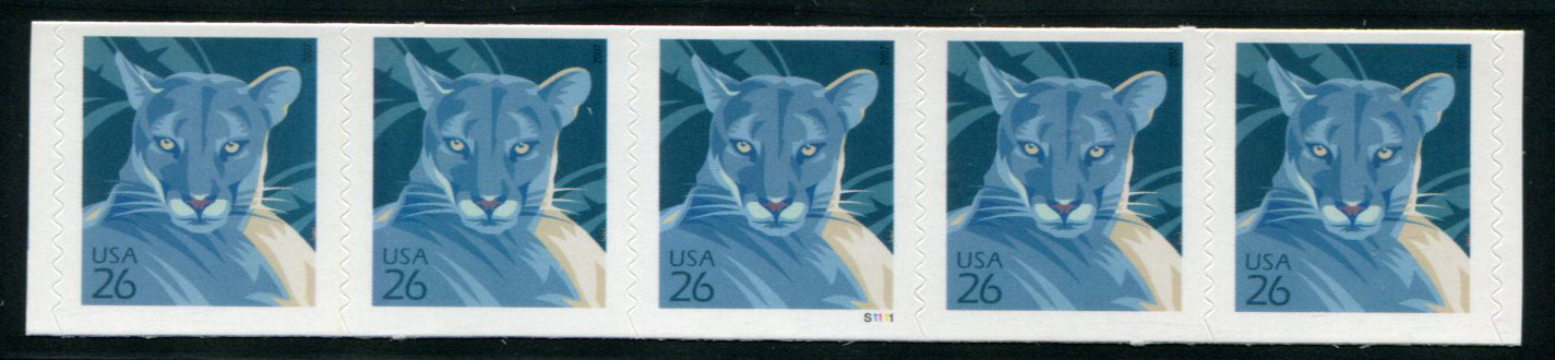 US Stamp #4141 MNH Florida Panther Coil Strip / 5