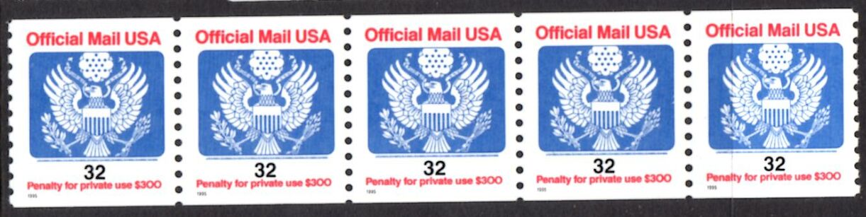 US Stamp #O153 MNH Official Coil Strip of 5