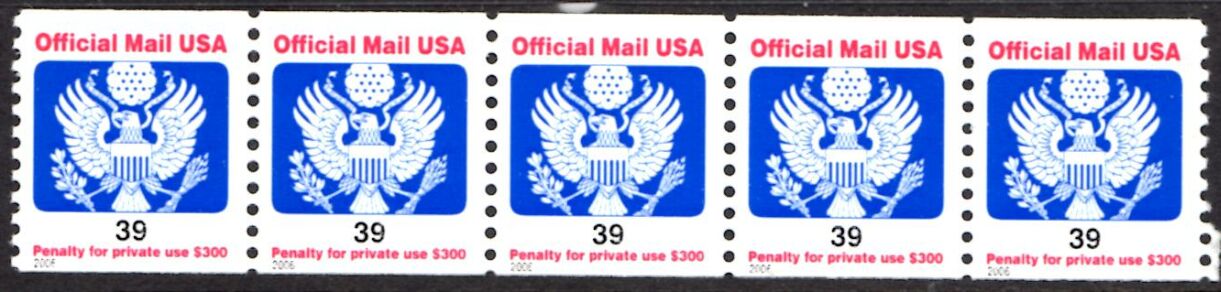 US Stamp #O160 MNH Official Coil Strip of 5