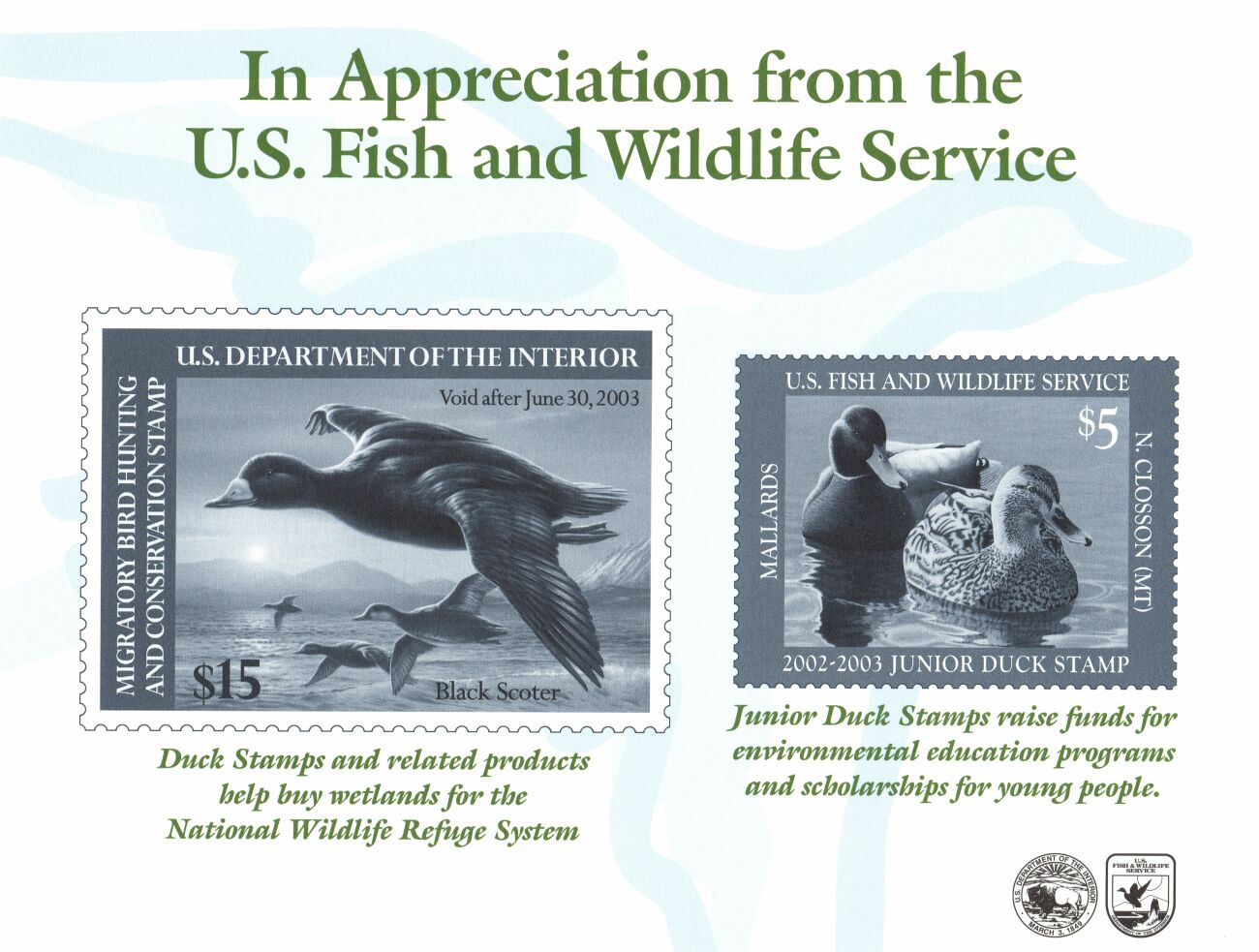 US Scott #RW69 w/ #JDS10 Certificate of Appreciation