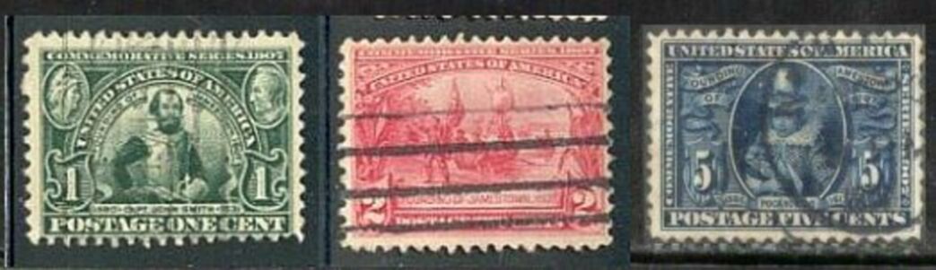 US Stamp # 328-330 – Jamestown Exposition Singles
